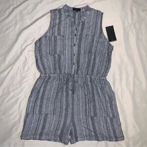 Neutral Stripped Linen Romper.